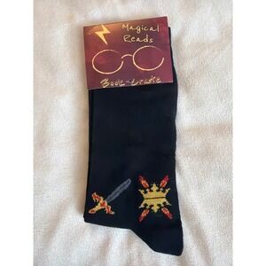 Magical Reads Book Crate Harry Potter Inspired Sword Crown Black Crew Socks NWT